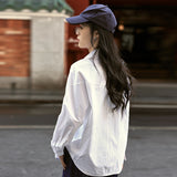 Spring cotton women's shirt versatile casual solid color lapel cardigan  simple loose long-sleeved shirt