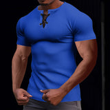2025KKBOXLY Summer New sports casual fashion slim fit breathable men's short-sleeved T-shirt, 2025 men's strap Henry shirt top