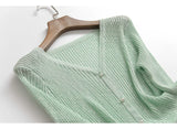 I862 solid color threaded elastic ice-feeling thin short outer air-conditioned shirt summer new long-sleeved women's knitted sweater