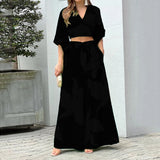 2025 Popular,   's new V-neck lantern sleeve short top high-waisted wide-leg pants women's spring women's suit