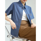 Customized cotton denim shirt 2025 summer fashionable and comfortable versatile retro commuting temperament loose short-sleeved shirt