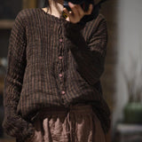 2025    24/1 SN15 literary and retro contrasting color yarn-dyed craft linen striped cardigan shirt