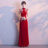 2025 Burgundy toasts  new spring sleeveless wedding bridal dress women's wedding dress morning robe cheongsam