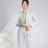 2025 Temperament commuter jacket women's thin spring and autumn new one-button casual versatile pleated cardigan with top long sleeves
