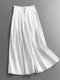 Solid color semi-elastic waist Lyocell blended high-waisted loose wide-leg pants versatile nine-point pants women's casual pants X906