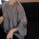 New Chinese shirt set, black gray loose top button-down shirt B0805 jacquard wide-leg pants B0740