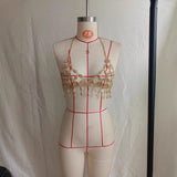2025  Zq4052 2025 New hot-selling gold melon seed pendant metal chain splicing neck top small vest body chain