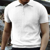 KKBOXLY 2025 popular summer casual solid color T-shirt men's short-sleeved versatile top n retro lapel button men's T-shirt