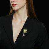 2025 Drip cardigan anti-light silk scarf buckle fixed clothes accessories high-end zircon pearl sunflower flower brooch