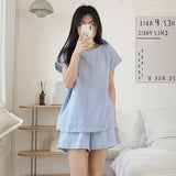 Spring and summer new soft and skin-friendly pure cotton suit, fresh and simple Korean version gauze short-sleeved shorts can be worn outside two-piece set