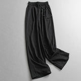 Solid color drape strap-up elastic waist loose straight-leg pants thin commuter versatile wide-leg pants casual pants women's pants Z033