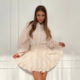 2025 Popular, New Spring and Autumn Casual Comfortable Fresh Printed Lapel Bubble Sleeve Shirt Lace Short Skirt Two-piece Set