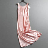 Solid color slim fit round neck drape satin sleeveless vest skirt  summer new women's dress dress Z689