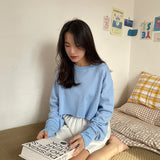 Spring new lazy style casual short sweater solid color long sleeves loose home wear comfortable versatile sports women