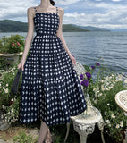 2025 Polka dot print suspender dress for women's sexy backless leisure vacation high waist and thin seaside atmosphere long dress