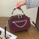 Autumn and winter popular color matching first layer frosted leather apple bag New genuine leather handheld women's bag retro messenger bag small 7078