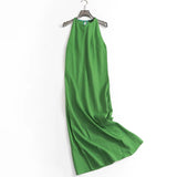 X842 solid color slim slim round neck white flowing long dress autumn new 2023 commuter women's skirt dress