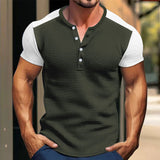 KKBOXLY 2025 men's casual loose short-sleeved n retro tough guy color matching T-shirt men's heavy Henry short-sleeved men's T-shirt