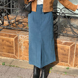 Corduroy skirt women's autumn and winter high waist hip skirt medium and long split one-step skirt strip velvet loose straight skirt
