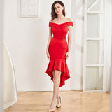 2025 Evening dress female sexy one-word shoulder banquet dinner high-end temperament socialite thin medium and long fishtail dress