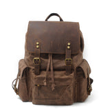 KKBOXLY 2025 New men's backpack canvas casual backpack trendy computer bag oil wax canvas with leather bag trendy street style