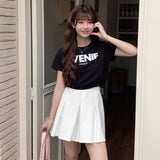 Korean version of casual printed top women's summer yoga clothes split design short sleeve pullover round neck front shoulder T-shirt spot
