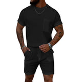 KKBOXLY 2025 popular  summer  trends Waffle crew neck men's suit summer two-piece set high-end trend