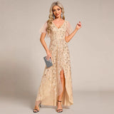 2025sequined V-neck split annual meeting dress  new sexy catwalk banquet  evening dress