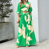 2025 Popular,   's new V-neck lantern sleeve short top high-waisted wide-leg pants women's spring women's suit
