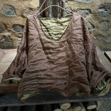 2025  23./2 Zhi'an, spring and summer literary and retro two-color ramie v-neck pullover shoulder shirt