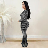 2025 C7176    Popular and  Fashion Women's Clothing Hot Diamond Slim-fit Long Dress Long Sleeve Mesh Dress