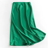 Y616 solid color high waist slim satin A-shaped skirt spring and summer new 2022 long skirt versatile women's skirt skirt skirt
