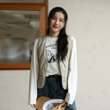 Contrast color printed T-shirt women's  spring and autumn new loose casual warm inner top, crew neck long-sleeved bottoming shirt