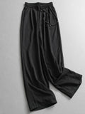 Solid color drape strap-up elastic waist loose straight-leg pants thin commuter versatile wide-leg pants casual pants women's pants Z033