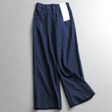 Solid color shrunken pleated semi-elastic waist thin cool commuter loose straight-leg pants versatile wide-leg casual pants women's pants Z920