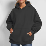 2025 popular autumn  women's clothing temperament commuting solid color loose pocket fashion casual hooded sports sweater 661