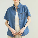 Customized cotton denim shirt summer comfortable fashion versatile retro loose short-sleeved shirt