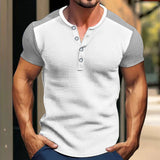 KKBOXLY 2025 men's casual loose short-sleeved n retro tough guy color matching T-shirt men's heavy Henry short-sleeved men's T-shirt