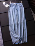 Light blue soft and comfortable high waist loose ice breathable versatile legs long straight pants wide leg jeans women Z273