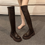 2025  Retro British style thick-soled heightening boots popular autumn and winter new knee versatile thin boots tall knight boots