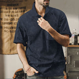KKBOXLY 2025 Across the summer new men's washed lapel button T-shirt heavy oversize retro brown casual short sleeves