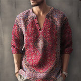Plus Size Men's Ethnic Style Shirt, Vintage Floral Pattern Graphic Print Long Sleeve Shirt For Spring Fall, Men's Clothing