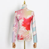 2025 Fashion personalized bottoming shirt women's  early spring new trend style turtleneck printing design sense long sleeve women's top