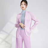 2025 Temperament commuter jacket women's thin spring and autumn new one-button casual versatile pleated cardigan with top long sleeves