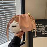 KKBOXLY 2025 Fashion Popular style small bag women's popular new casual versatile chain messenger bag popular shoulder drawstring bucket bag