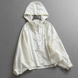 Pure cotton thin loose silhouette solid color hooded long sleeve  summer new fashion sunscreen women's jacket Z379