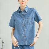 Customized 2025 summer cotton denim shirt comfortable and fashionable versatile retro loose short-sleeved shirt