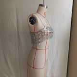 2025  Zq4049 2025 New hot-selling acrylic sequins fashion splicing hollow chest wrap top small vest body chain