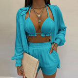 2025 women's clothing  popular new sexy three-piece set,  autumn beach fashion shorts set