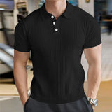 KKBOXLY 2025 men's T-shirt short-sleeved lapel casual versatile solid-color men's T-shirt summer large-size knitted short-sleeved T-shirt